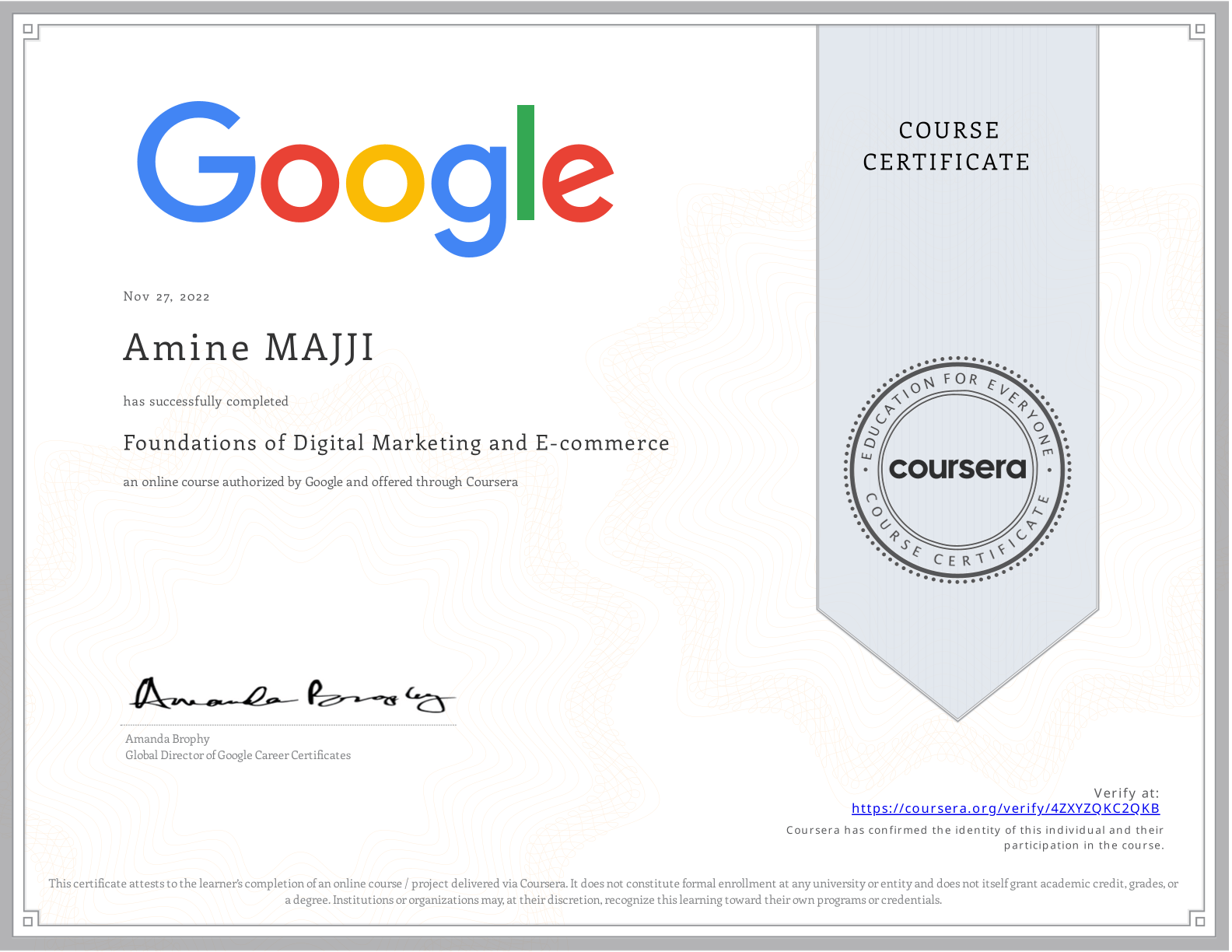 Foundations of Digital Marketing and E-commerce Coursera